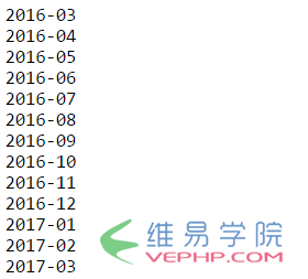 PHP实例：PHP计算近1年的所有月份