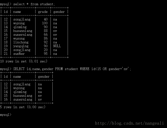 Mysql应用MySql带OR关键字的多条件查询语句